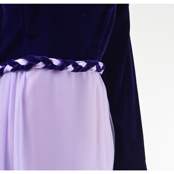 Vintage 60s Purple Formal Sheer Chiffon and Velvet Mod Retro Maxi Dress M L - Picture 8 of 9